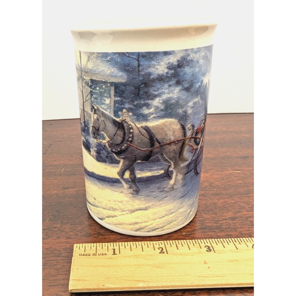1994 Thomas Kinkade Victorian Christmas IV Mug Horse Sleigh DesignPac Holiday